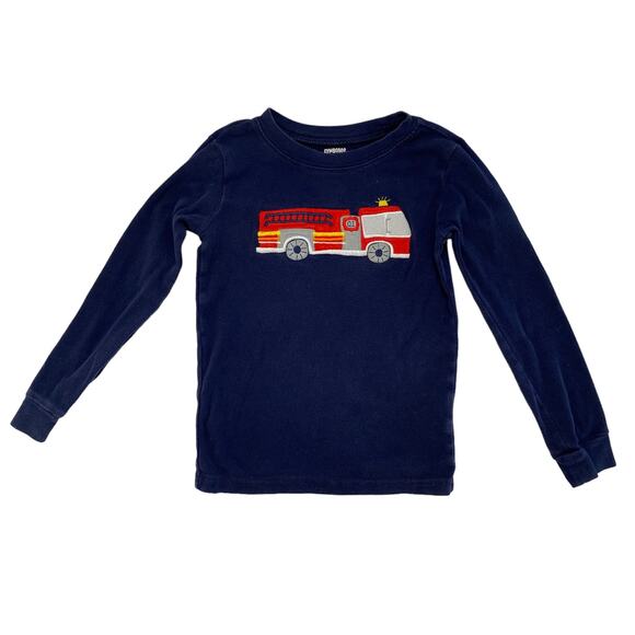 GYMBOREE Fire Truck Embroidered Applique Navy Blue Long John Pajamas Size 8 Kids - Picture 3 of 7